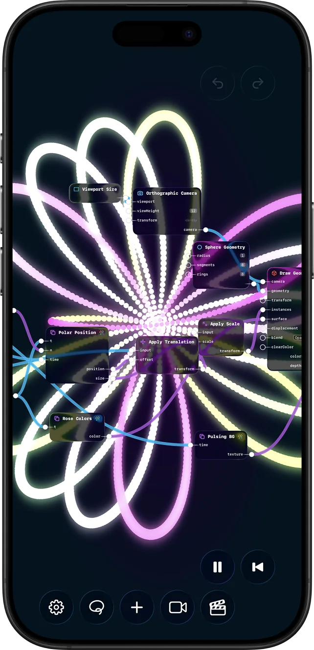 Mobile Subjective Designer interface showing live node controls.