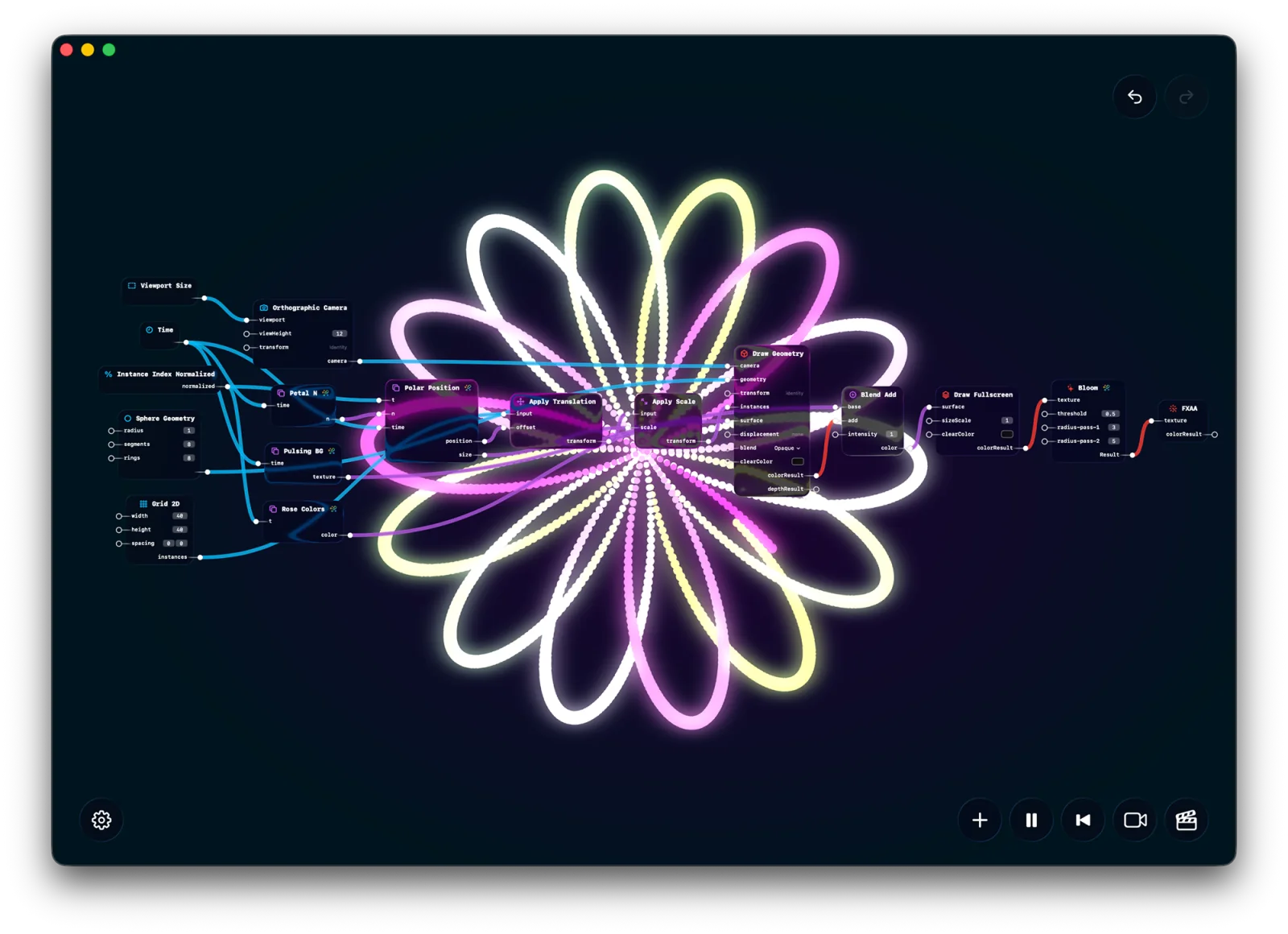 Subjective Designer desktop composition with node editor overlay.
